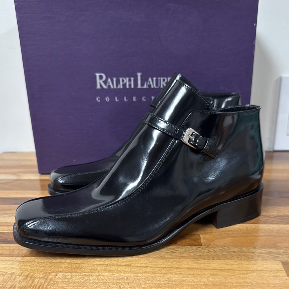 Ralph Lauren Purple Label Black Ankle Boots with Polished Leather